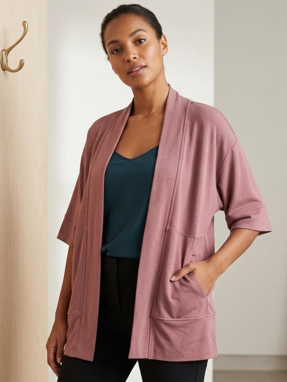 Athleta Mauve Wrap Open Cardigan Soft Travel Size S/M Athleisure Athletic